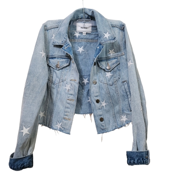 Pistola White Star Embroidered Cutoff Denim Jacket - Picture 2 of 10